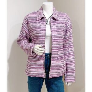 Cabela's Women's Purple Multicolor Striped Tweed Zip Front Jacket Blazer Size M
